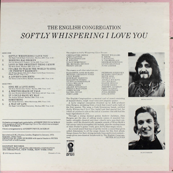 Congregation (2) - Softly Whispering I Love You (Vinyl, LP, Album, Stereo) Very Good (VG) / Very Good (VG)