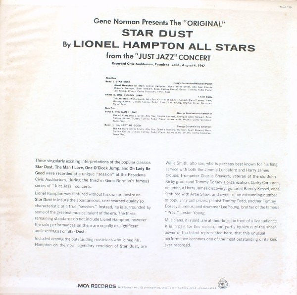 Lionel Hampton All Stars - The "Original" Star Dust (Vinyl, LP, Album, Reissue, Repress) Very Good (VG) / Very Good (VG)