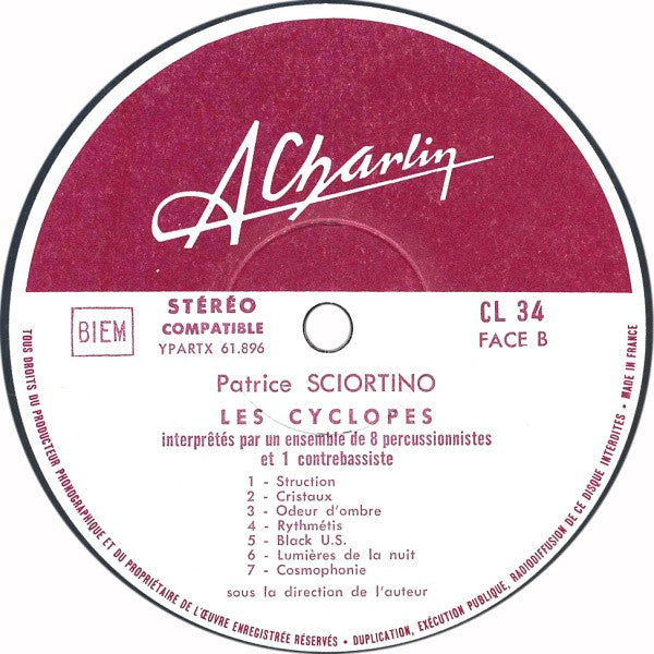 Patrice Sciortino - Les Cyclopes - Panorama De La Percussion (Vinyl, LP) Very Good Plus (VG+) / Very Good Plus (VG+)
