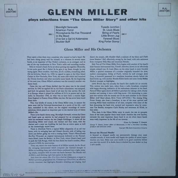 Glenn Miller And His Orchestra - Glenn Miller Plays Selections From "The Glenn Miller Story" And Other Hits (Vinyl, LP, Album, Mono) Very Good Plus (VG+) / Very Good Plus (VG+)
