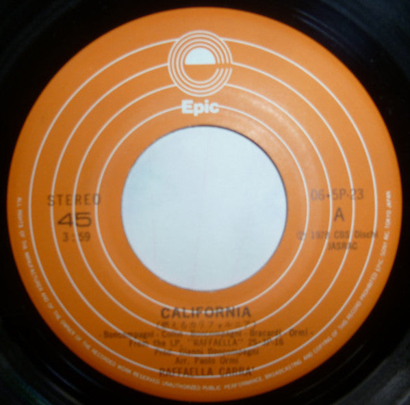 Raffaella Carrà - California = 燃えるカリフォルニア (Vinyl, 7", 45 RPM) Very Good Plus (VG+) / Very Good (VG)