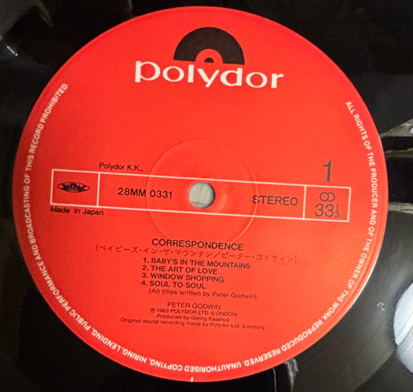 Peter Godwin - Correspondence (Vinyl, LP, Album) Very Good Plus (VG+) / Very Good Plus (VG+)