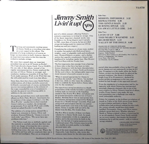 Jimmy Smith - Livin' It Up! (Vinyl, LP, Album, Stereo) Good Plus (G+) / Poor (P)