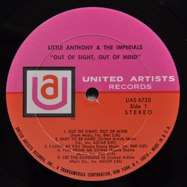 Little Anthony & The Imperials - Out Of Sight, Out Of Mind (Vinyl, LP, Album, Stereo) Very Good (VG) / Good (G)
