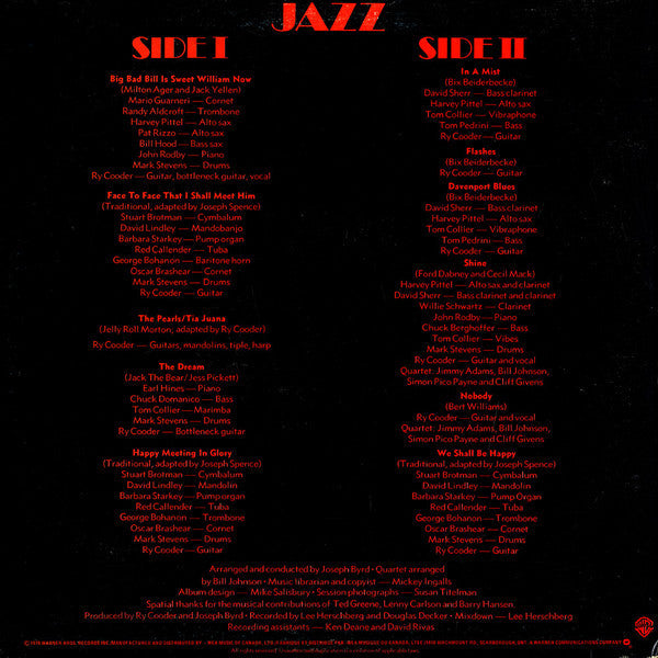 Ry Cooder - Jazz (Vinyl, LP, Album) Very Good Plus (VG+) / Very Good (VG)