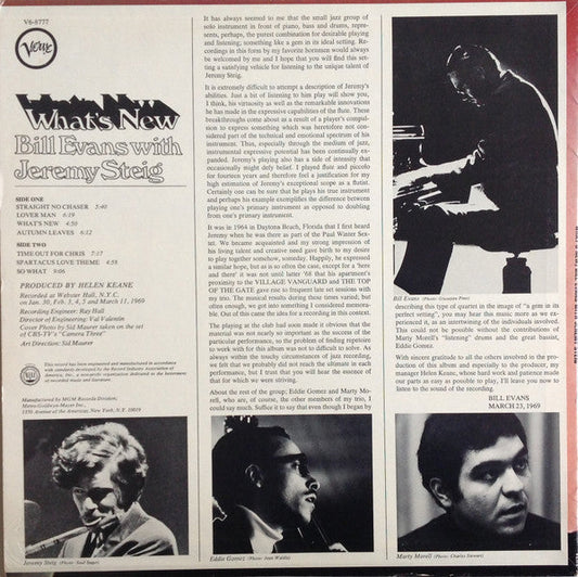 Bill Evans - What's New (Vinyl, LP, Stereo) Very Good (VG) / Very Good (VG)