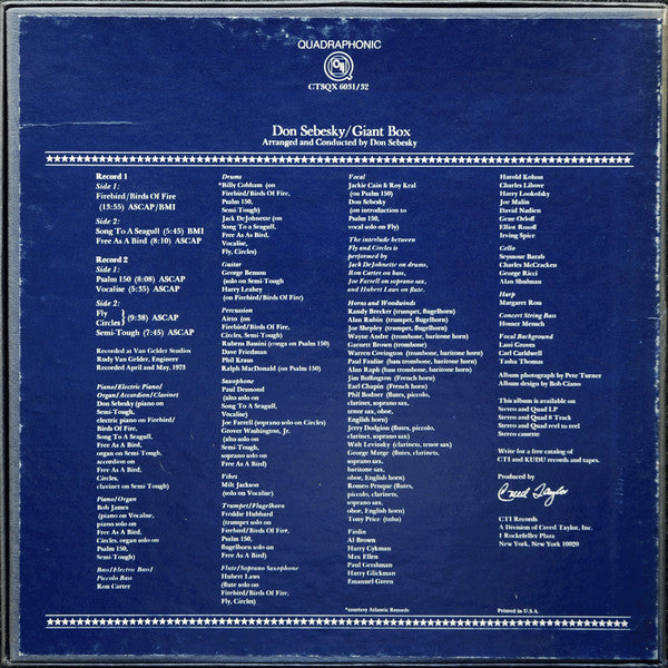 Don Sebesky - Giant Box (2xVinyl, Box Set, LP, Album, Quadraphonic, Quadraphonic) Very Good Plus (VG+) / Very Good (VG)