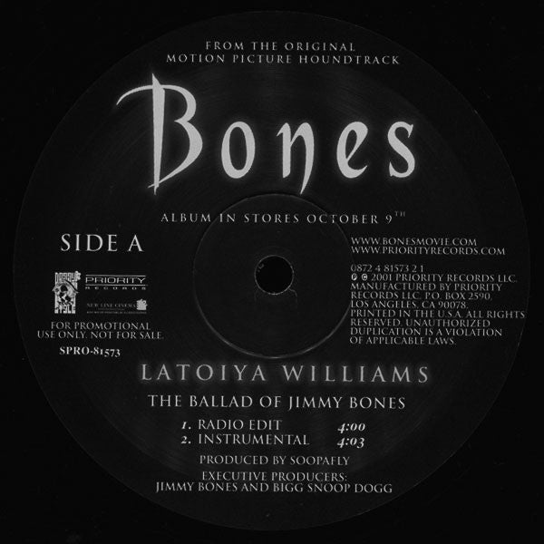 Latoya Williams - The Ballad Of Jimmy Bones / The Legend Of Jimmy Bones (Vinyl, 12", Promo, 33 ⅓ RPM) Good Plus (G+) / Good Plus (G+)
