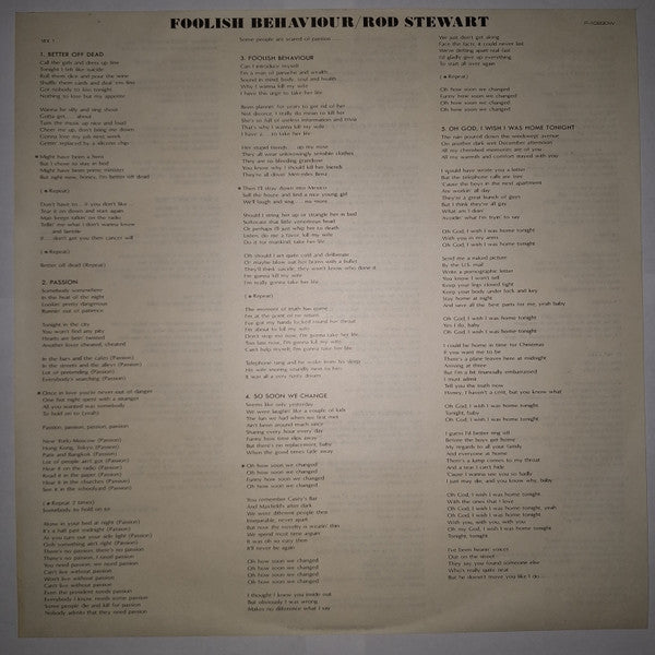 Rod Stewart - Foolish Behavior (Vinyl, LP, Album) Very Good Plus (VG+) / Very Good Plus (VG+)