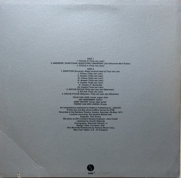 Focus (2) - Live At The Rainbow (Vinyl, LP, Album) Very Good Plus (VG+) / Very Good Plus (VG+)