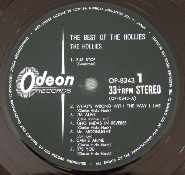The Hollies - The Best Of The Hollies = ベスト・オブ・ホリーズ (Vinyl, LP, Compilation, Stereo) Very Good Plus (VG+) / Good Plus (G+)