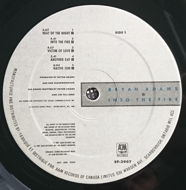 Bryan Adams - Into The Fire (Vinyl, LP, Album) Very Good Plus (VG+) / Very Good Plus (VG+)