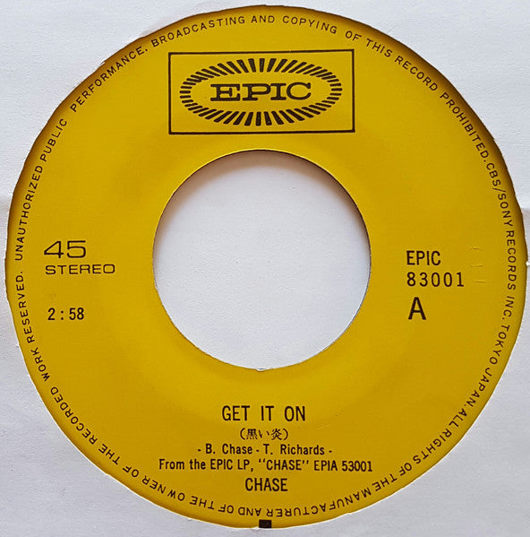Chase (5) - Get It On (Black Flame) (Vinyl, 7", 45 RPM, Single) Very Good (VG) / Very Good (VG)