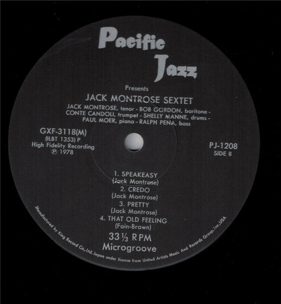 Jack Montrose Sextet - Jack Montrose Sextet (Vinyl, LP, Album, Limited Edition, Reissue, Mono) Near Mint (NM or M-) / Very Good Plus (VG+)
