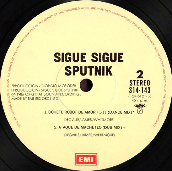 Sigue Sigue Sputnik - Love Missile F1-11 (The Bangkok Remix) (Vinyl, 12", 45 RPM, Single) Very Good Plus (VG+) / Very Good (VG)