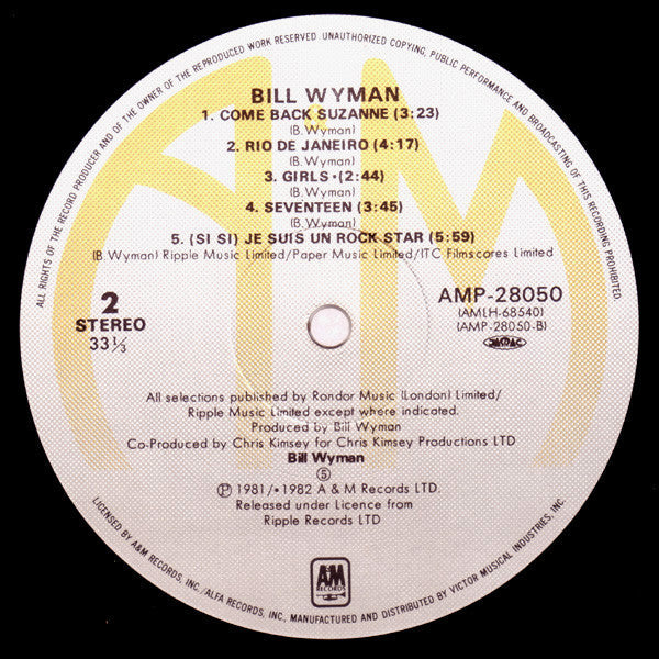 Bill Wyman - Bill Wyman (Vinyl, LP, Album) Very Good Plus (VG+) / Good Plus (G+)
