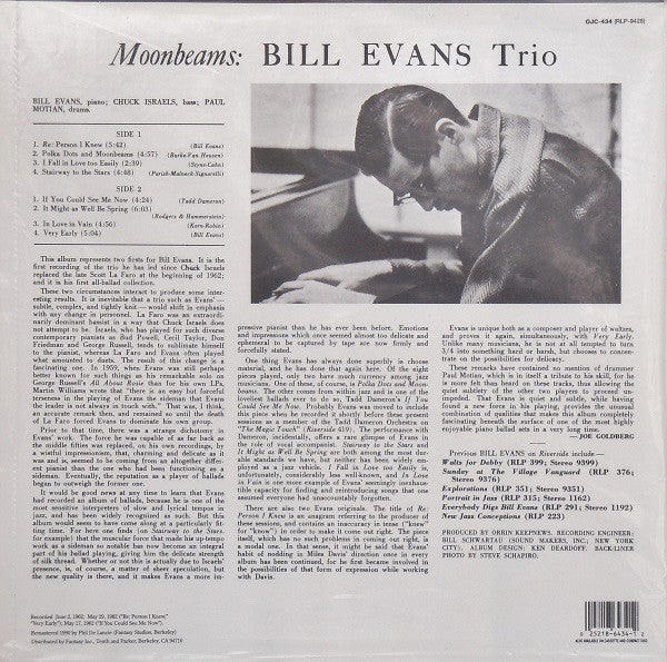 The Bill Evans Trio - Moon Beams (Vinyl, LP, Album, Reissue, Remastered, Stereo) Very Good (VG) / Very Good Plus (VG+)