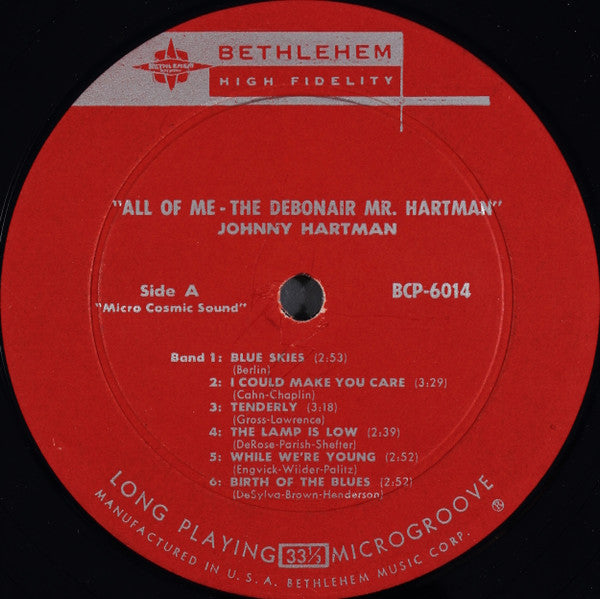 Johnny Hartman - All Of Me-The Debonair Mr. Hartman (Vinyl, LP, Album, Mono) Very Good (VG) / Very Good Plus (VG+)