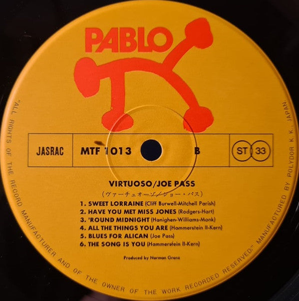 Joe Pass - Virtuoso (Vinyl, LP, Album, Reissue, Stereo) Good Plus (G+) / Very Good (VG)