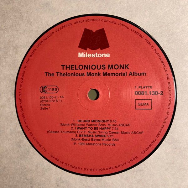 Thelonious Monk - The Thelonious Monk Memorial Album (2xVinyl, LP, Compilation) Near Mint (NM or M-) / Good Plus (G+)