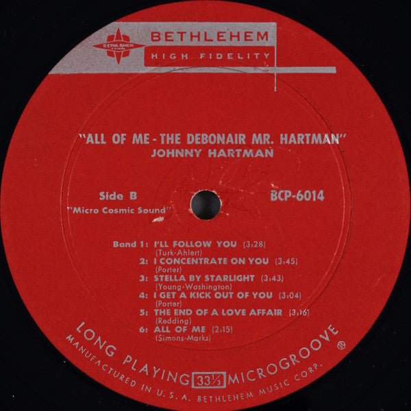 Johnny Hartman - All Of Me-The Debonair Mr. Hartman (Vinyl, LP, Album, Mono) Very Good (VG) / Very Good Plus (VG+)