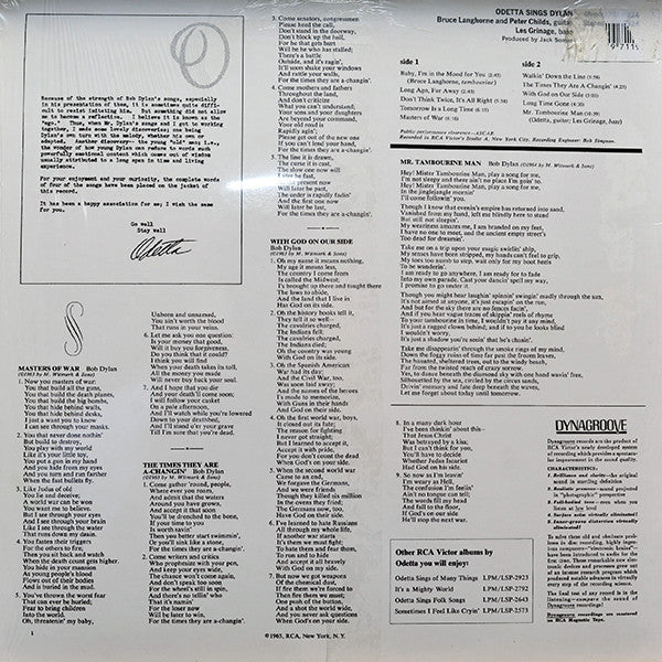 Odetta - Odetta Sings Dylan (Vinyl, LP, Album, Reissue) Near Mint (NM or M-) / Very Good Plus (VG+)