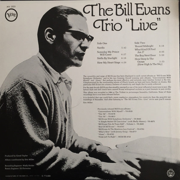 The Bill Evans Trio - "Live" (Vinyl, LP, Album, Stereo)