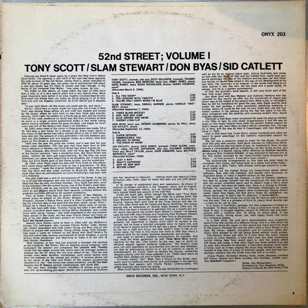 Tony Scott (2) - 52nd Street; Volume 1 (Vinyl, LP, Compilation, Mono) Very Good Plus (VG+) / Very Good (VG)