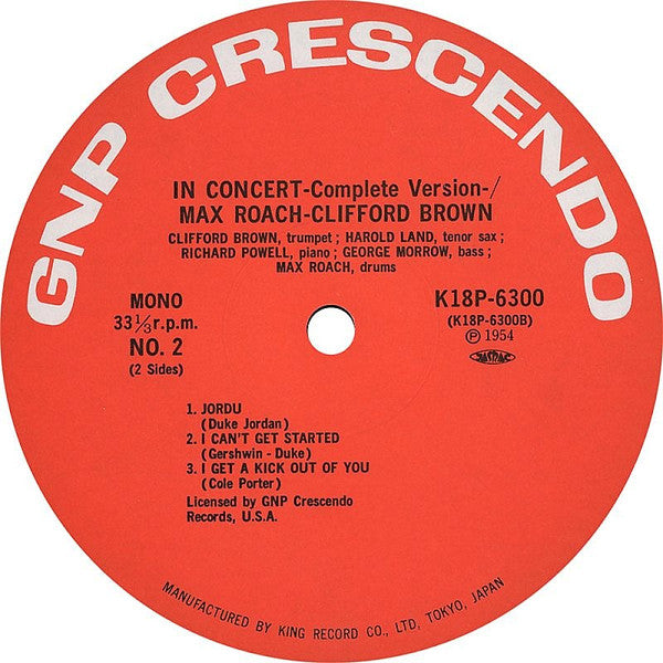 Clifford Brown And Max Roach - In Concert -Complete Version- (Vinyl, LP, Album, Mono) Near Mint (NM or M-) / Very Good Plus (VG+)