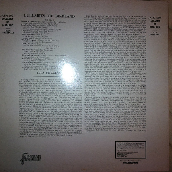 Ella Fitzgerald - Lullabies Of Birdland (Vinyl, LP, Album, Compilation, Reissue, Mono) Very Good (VG) / Good Plus (G+)