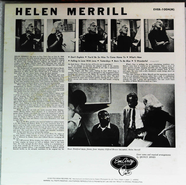 Helen Merrill - Helen Merrill (Vinyl, LP, Album, Reissue, Mono)