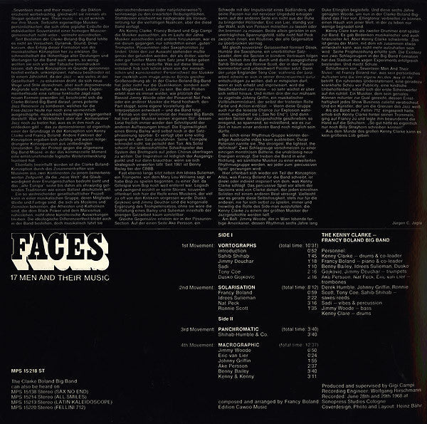 Clarke-Boland Big Band - Faces (17 Men And Their Music) (Vinyl, LP, Album) Very Good Plus (VG+) / Very Good (VG)