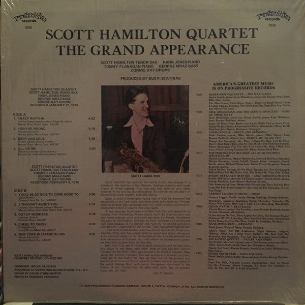 The Scott Hamilton Quartet - The Grand Appearance (Vinyl, LP, Album) Very Good Plus (VG+) / Very Good (VG)