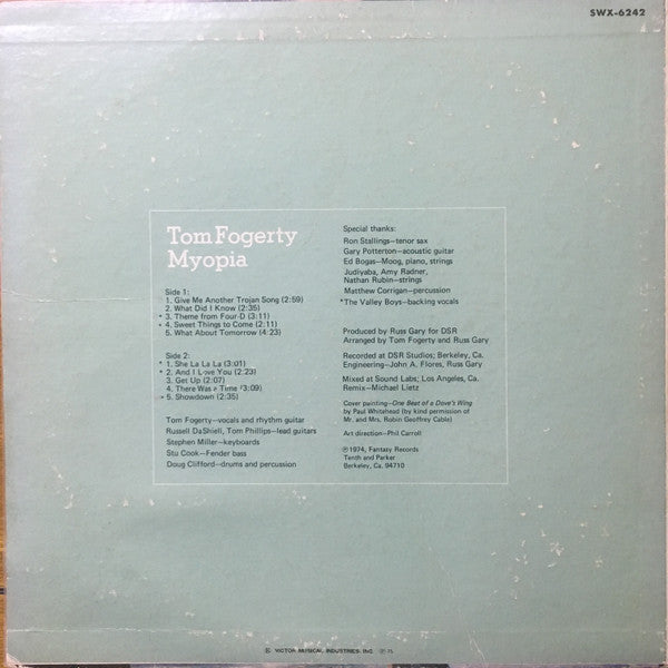 Tom Fogerty - Myopia (Vinyl, LP, Album) Very Good (VG) / Good Plus (G+)