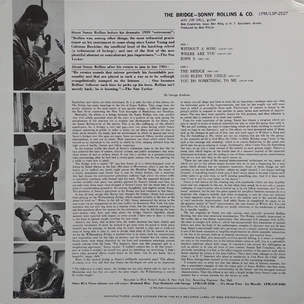 Sonny Rollins - The Bridge (Vinyl, LP, Album, Reissue, Stereo) Very Good Plus (VG+) / Near Mint (NM or M-)