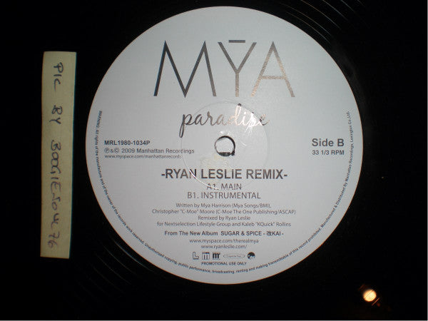 Mya - Paradise (Ryan Leslie Remix) (Vinyl, 12", Single, Promo) Very Good Plus (VG+) / Very Good Plus (VG+)