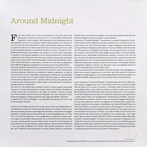 Julie London - Around Midnight (Vinyl, LP, Album, Reissue, Stereo) Good Plus (G+) / Fair (F)