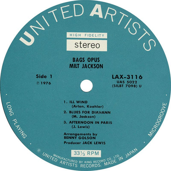 Milt Jackson - Bags' Opus (Vinyl, LP, Album, Limited Edition, Reiss...