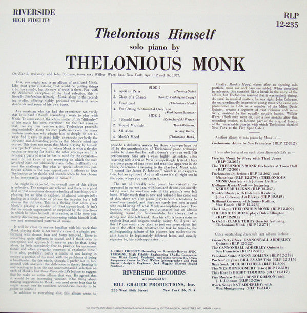 Thelonious Monk - Thelonious Himself (Vinyl, LP, Album, Reissue, Mono)