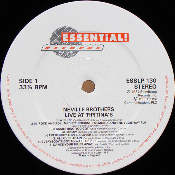 The Neville Brothers - Live At Tipitina's Volume II (Vinyl, LP, Album, Reissue, Stereo) Near Mint (NM or M-) / Near Mint (NM or M-)