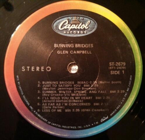 Glen Campbell - Burning Bridges (Vinyl, LP, Album, Stereo) Good Plus (G+) / Very Good (VG)