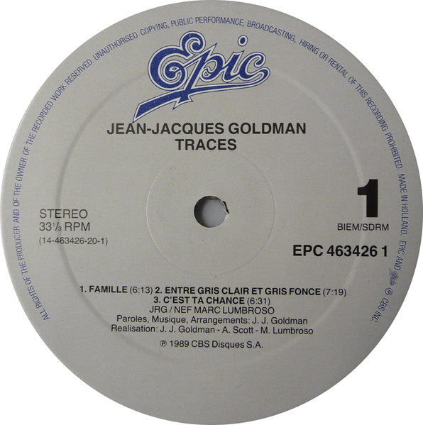 Jean-Jacques Goldman - Traces (2xVinyl, LP, Album) Very Good Plus (VG+) / Very Good (VG)