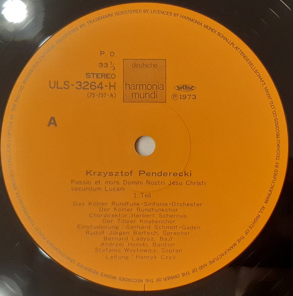 Krzysztof Penderecki - Passio Et Mors Domini Nostri Jesu Christi Secundum Lucam (2xVinyl, LP, Album, Stereo) Very Good Plus (VG+) / Very Good Plus (VG+)