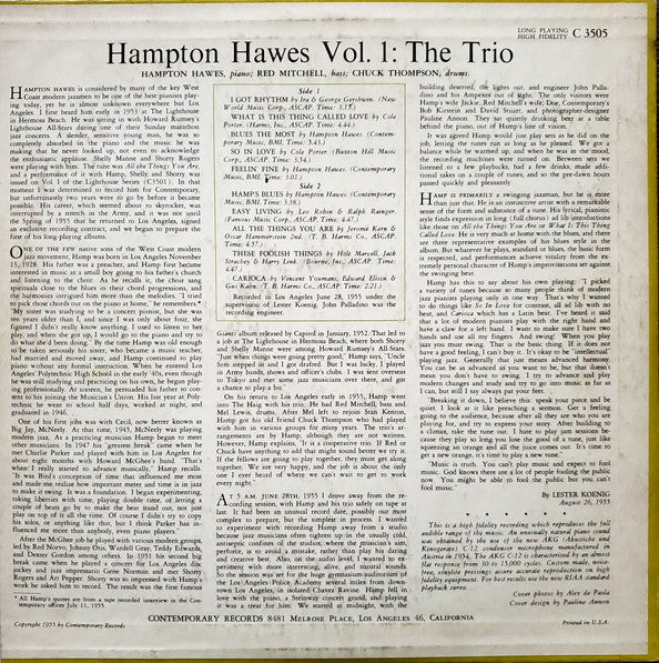 Hampton Hawes - Hampton Hawes Vol. 1: The Trio (Vinyl, LP, Album, M...