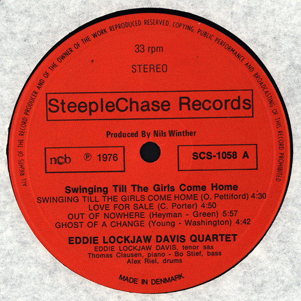 Eddie Lockjaw Davis Quartet - Swingin' Till The Girls Come Home (Vinyl, LP, Album, Stereo) Very Good Plus (VG+) / Very Good (VG)