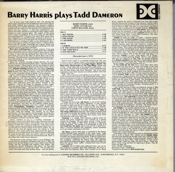 Barry Harris (2) - Barry Harris Plays Tadd Dameron (Vinyl, LP, Album) Good Plus (G+) / Good Plus (G+)