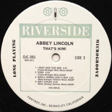 Abbey Lincoln - That's Him (Vinyl, LP, Album, Reissue, Mono) Very Good (VG) / Very Good Plus (VG+)