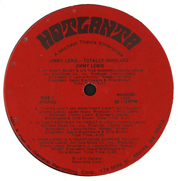 Jimmy Lewis - Totally Involved (Vinyl, LP, Album, Stereo) Very Good Plus (VG+) / Very Good (VG)