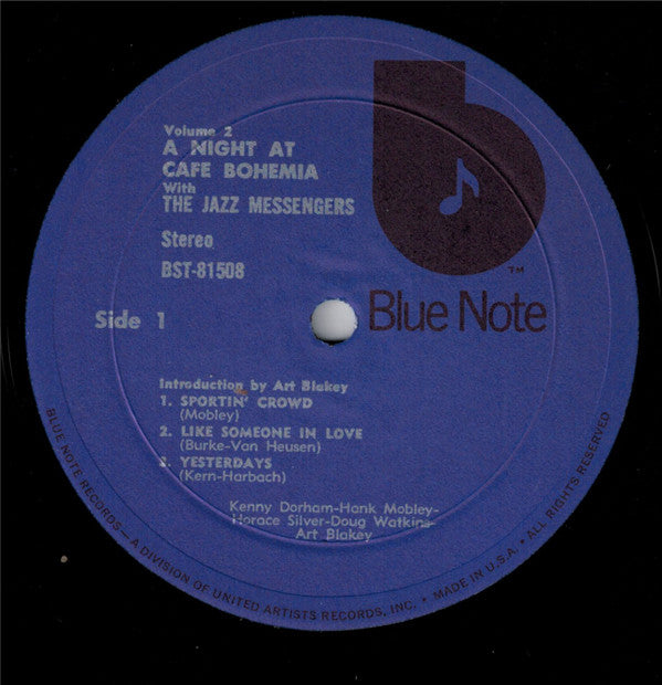Art Blakey & The Jazz Messengers - At The Cafe Bohemia Volume 2 (Vinyl, LP, Album, Reissue, Stereo) Very Good Plus (VG+) / Very Good (VG)