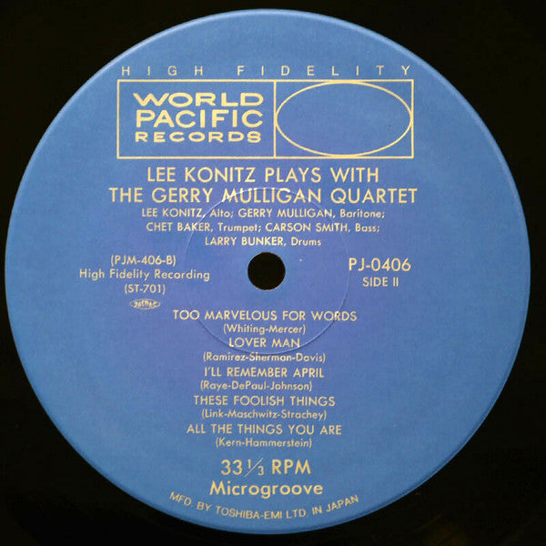 Lee Konitz - Lee Konitz Plays With The Gerry Mulligan Quartet (Vinyl, LP, Album, Reissue, Mono) Very Good Plus (VG+) / Very Good Plus (VG+)